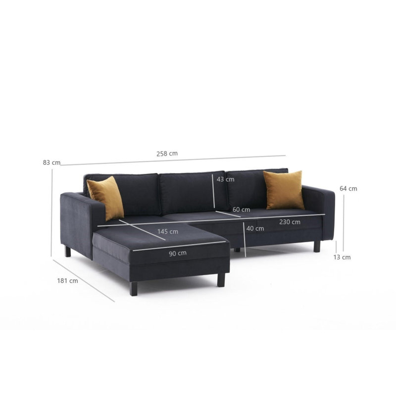 Canapé modulaire rembourré Bre, 100% polyester anthracite / velours, Accoudoir à gauche (vu de face)