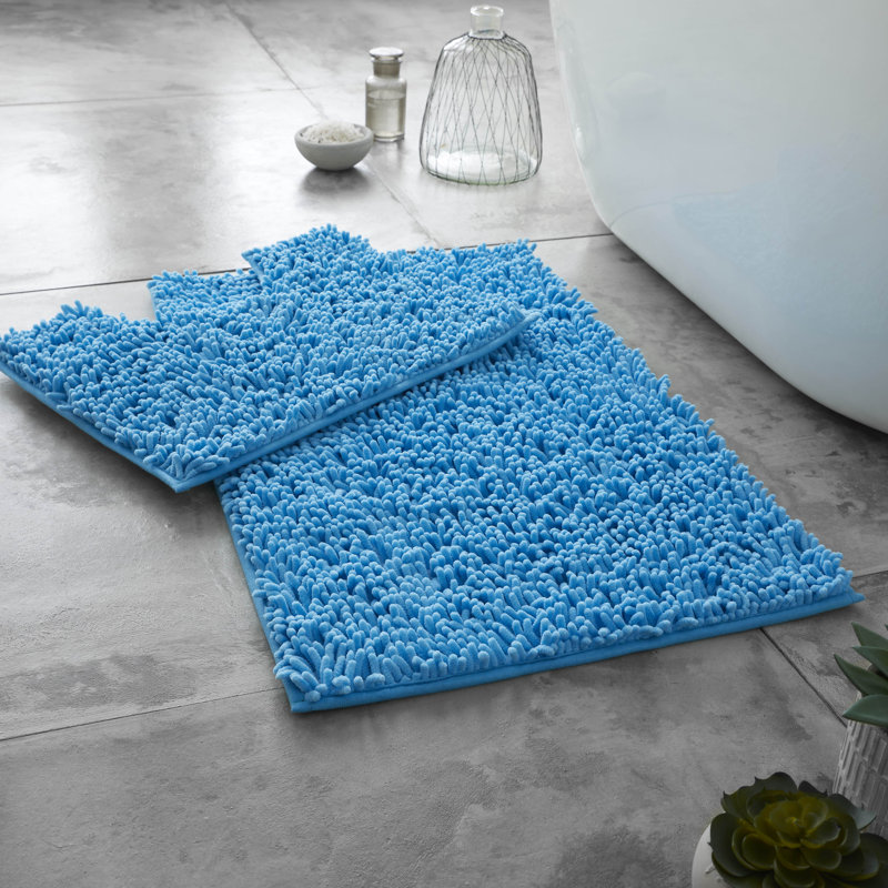 Modern 2 Piece Bathroom Rug Set Microfiber Chenille Bath Mat & Pedestal Mat Super Soft Non Slip Absorbent Washable, Turquoise