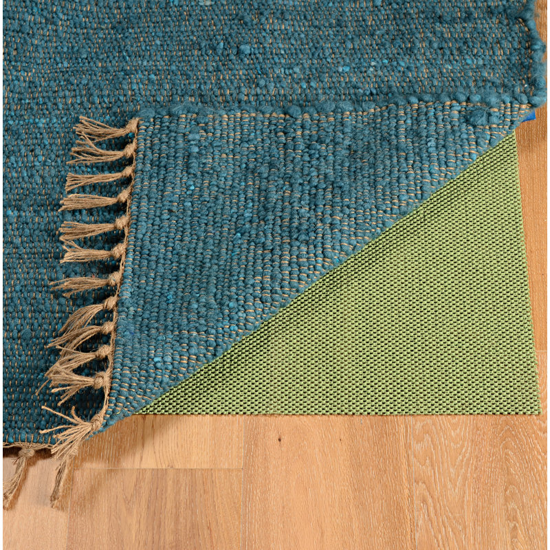 Brogan Berber Reversible Sage Green Wool Area Rug with Jute Core and Jute Fringe, Rectangle 5'3" x 7'6"