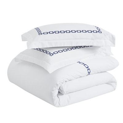 Superior Chain Links Cotton Embroidered 3 Piece Duvet Cover Set 