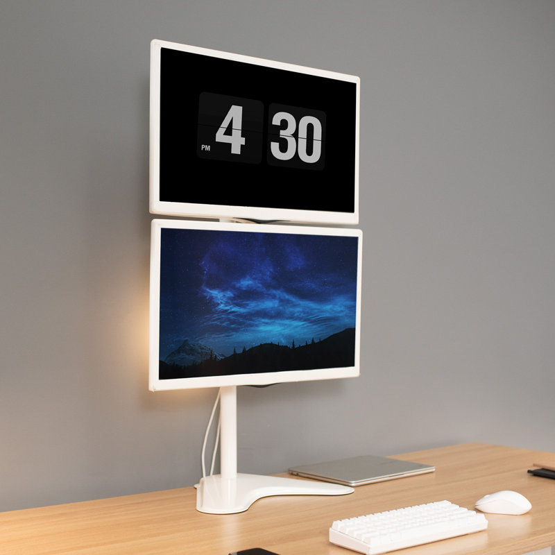 Support de bureau vertical blanc à deux écrans ACL, pour 2 écrans jusqu'à 30 po