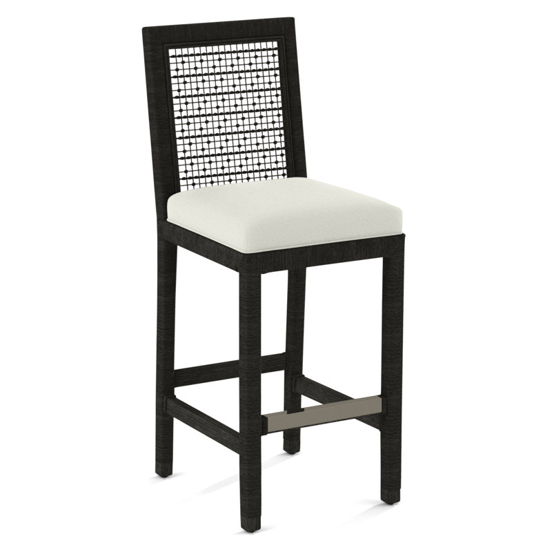 Pine Isle Upholstered Stool, Seabreeze Stripe; 0213-61, Antique Black