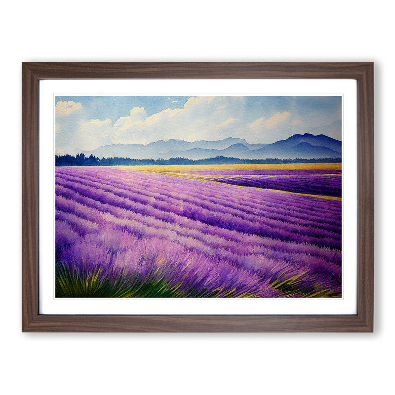 Watercolour Lavender Field Vol.4 1 Piece Single Picture Frame Wall Art, 34cm H x 46cm W x 2cm D, Walnut