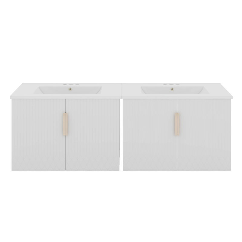 Ensemble de meuble-lavabo 60 "avec lavabo en céramique, meuble-lavabo de rangement 60 po, Blanc