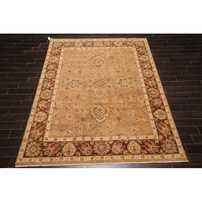 Tapis unique en laine noué à la main brun clair de 8 pi x 10 pi 1 po Galdo