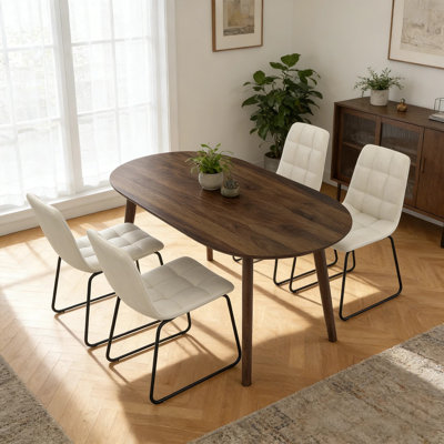 Ensemble de table de salle à manger 63 po, table de cuisine moderne en bois avec 4 chaises rembourrées, ensemble de table 5 pièces pour la salle à manger, appartement