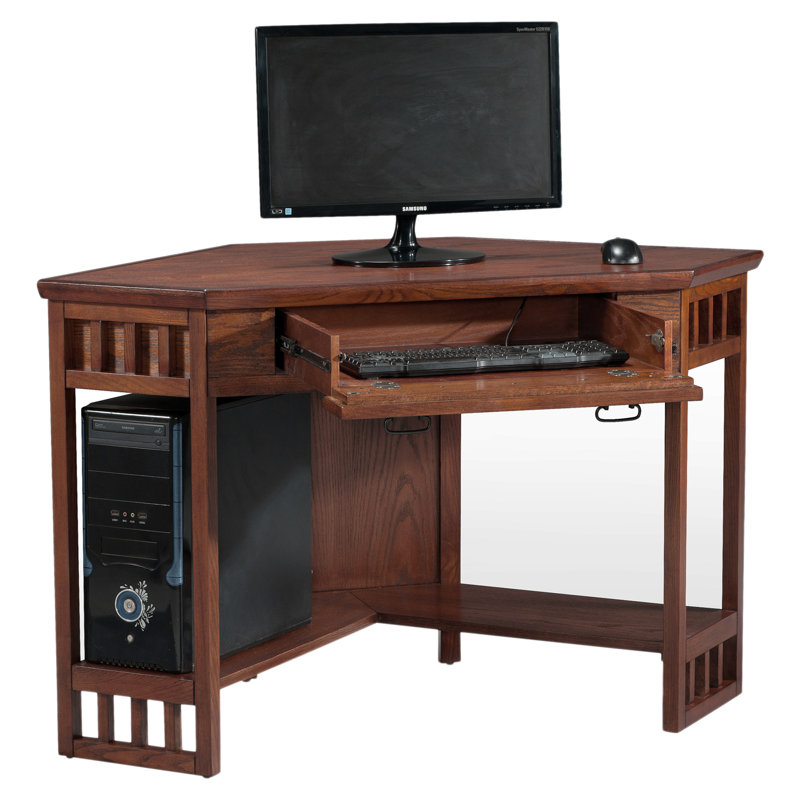 Corner Solid + Manufactured Wood Computer Writing Desk in Mission Oak