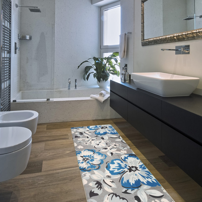 Blue and Gray Floral Anti-Fatigue Kitchen Mat