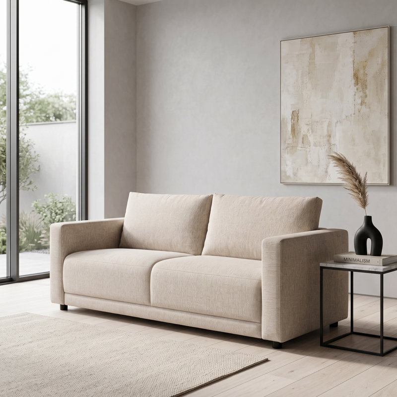 Horka Fabric 3 Seater Sofa, Cream Polyester