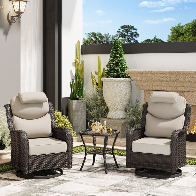 2-person Patio Rattan Seating Group With Headrest, Beige