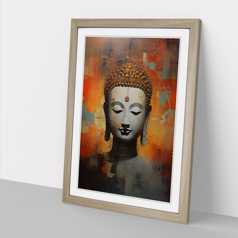 Buddha Contemporary Art - Framed Print, Oak Framed, 34cm H x 25cm W x 2cm D