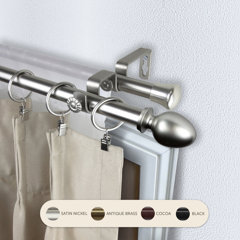 Tringle à rideaux double 13/16 po Emeka, Nickel satiné, 66" – 120"