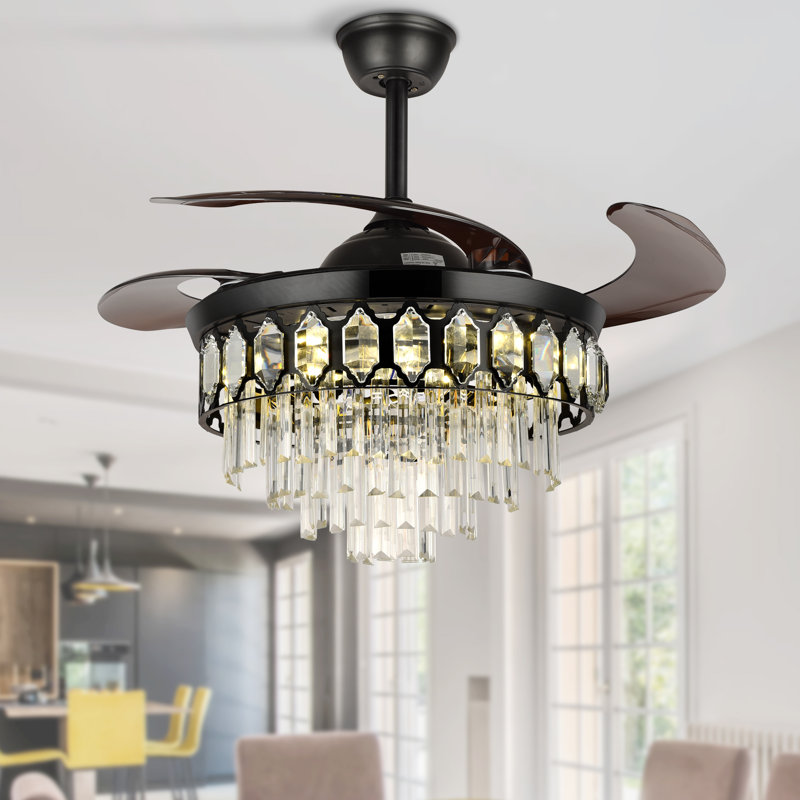 Ventilateur de plafond en cristal 42 po avec lumières DEL et ensembles de télécommande Evene
