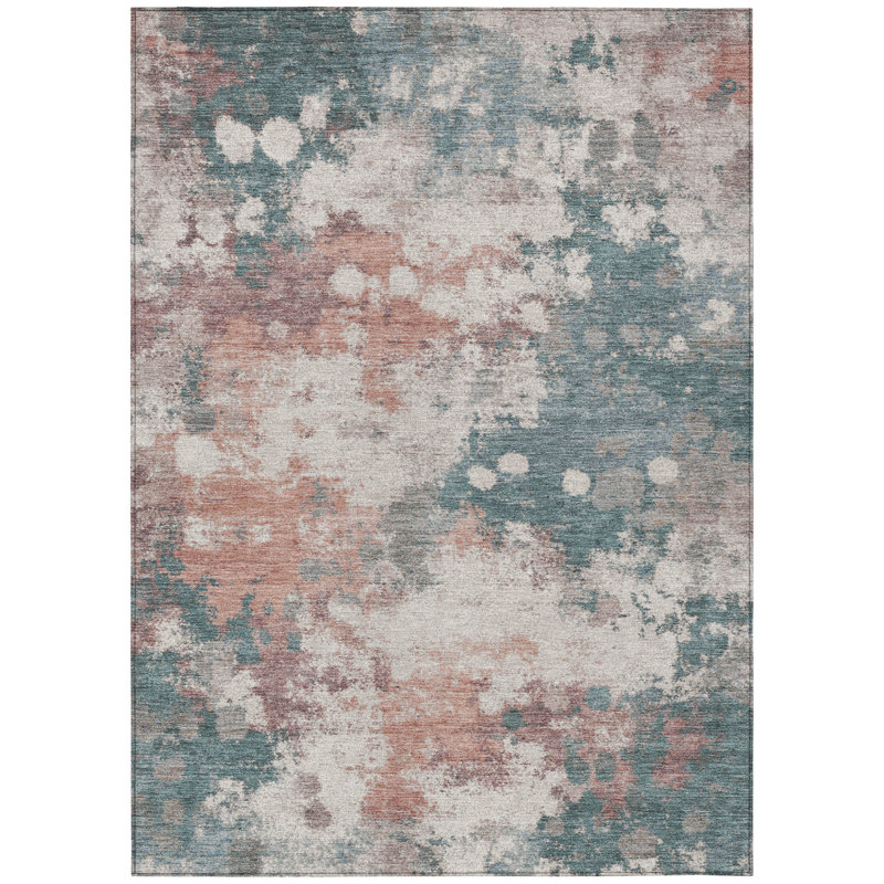 Tapis extérieur lavable abstrait corail et bleu sarcelle 10 pi x 14 pi