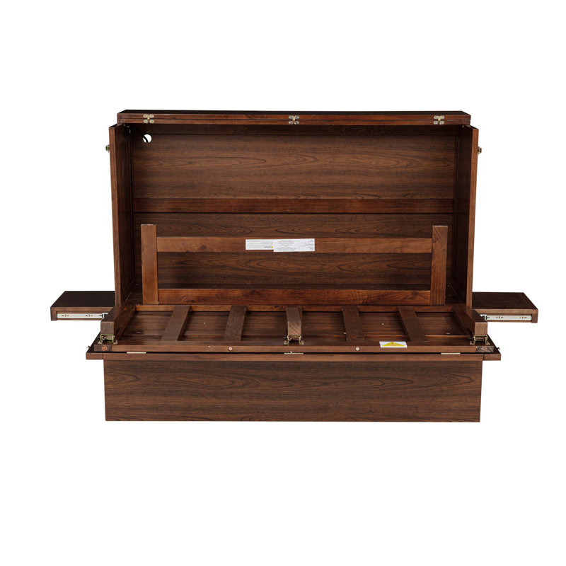 Lit escamotable double avec port USB et tablettes amovibles de chaque côté, idéal pour le bureau à domicile et la chambre d'amis, tout en économisant de l'espace et en étant multifonctionnel