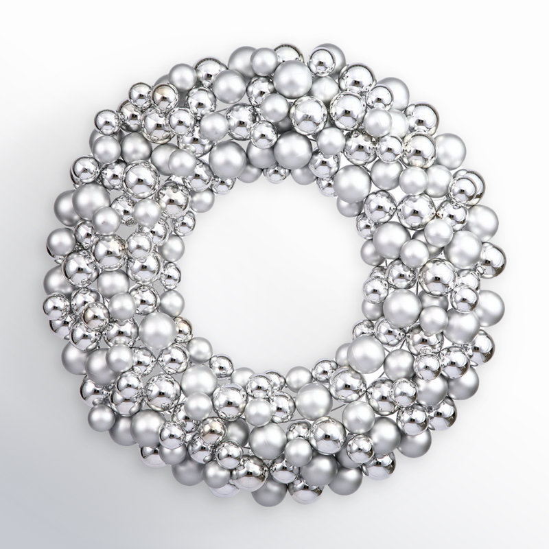Couronne de boules brillantes et mates, Argent, L 24 po x H 24 po x P 3 po