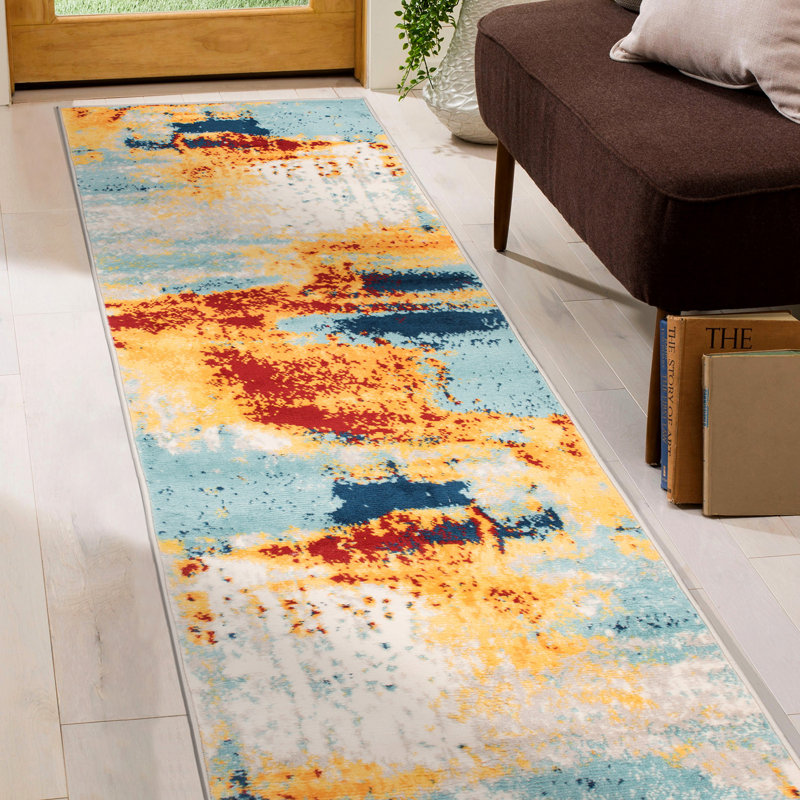 Tapis bleu / jaune / rouge Splash, Tapis de couloir 2 pi x 7 pi