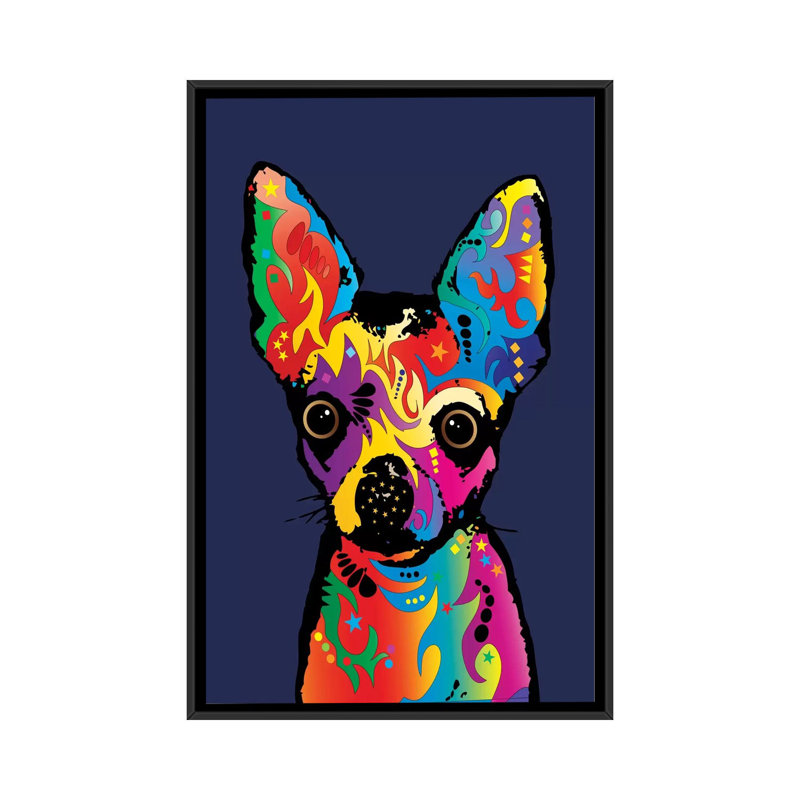 Impression sur toile tendue « Rainbow Chihuahua » par Michael Tompsett, H 26 po x l 18 po x P 1,5 po, Toile avec cadre noir