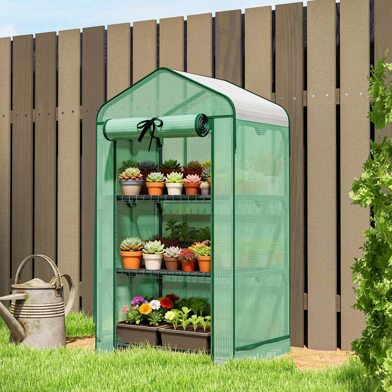 Mini Greenhouse with Screen Roof, Portable Small Greenhouse, Green, Green, 50" H x 27.6" W x 19.7" D