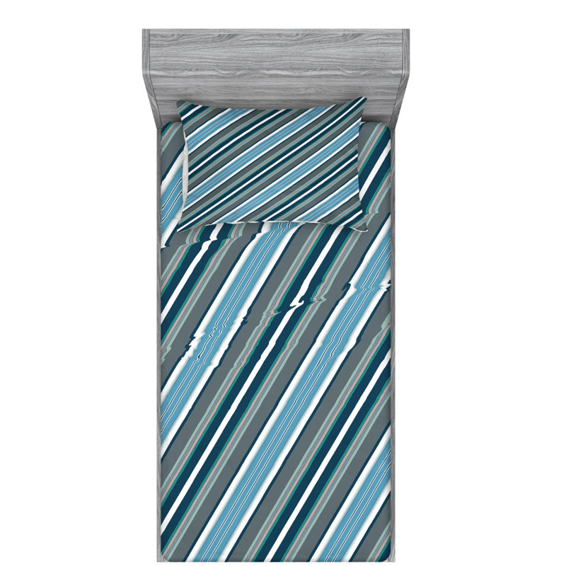 Microfiber Striped Sheet Set, Twin Sheet Set + Fitted Sheet + 1 Pillowcase, Striped 2