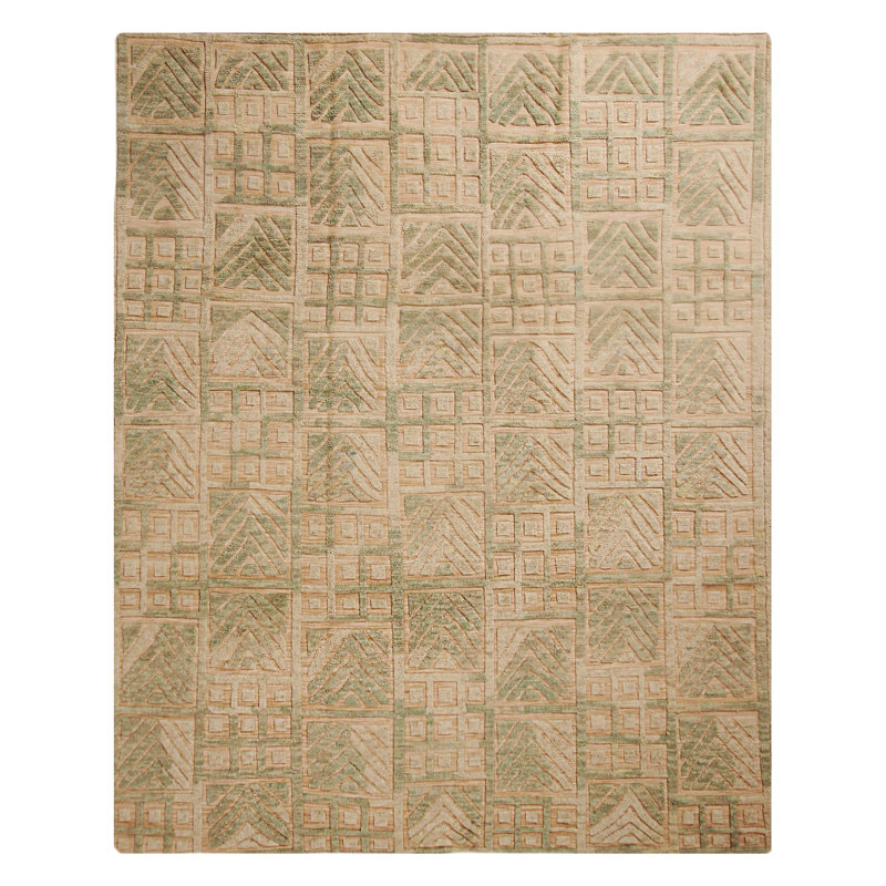 Hand Knotted Wool Geometric Area Rug, Rectangle 9' x 12'