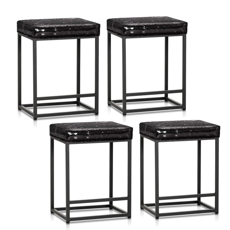 Tabouret de comptoir à paillettes Branndon, Paillettes noires / blanches