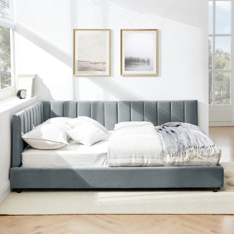 Full Size Upholstered Tufted Bed Frame, Sofa Bed Frame With Comfortable Backrest And Armrests, Full Size Bed For Bedroom, Living Room,Velvet