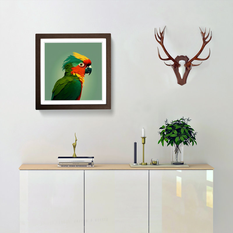 Parrot Minimalism - Single Picture Frame Print on Wood, Walnut