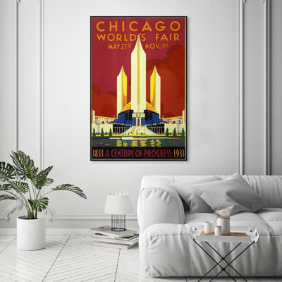 " Cities and Skylines Chicago World Fair 1933, Modern & Contemporary Red " Graphic Art Print