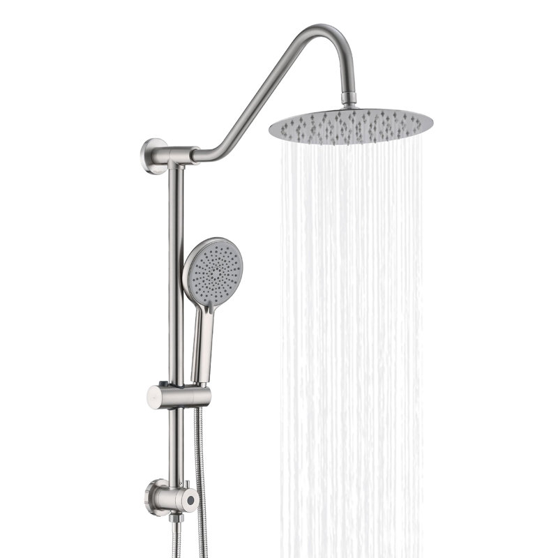 Ensemble de pomme de douche murale avec douche à pluie de 10 po à main et débit d'eau puissant avec finition en nickel brossé contenant un environnement de détente en métal