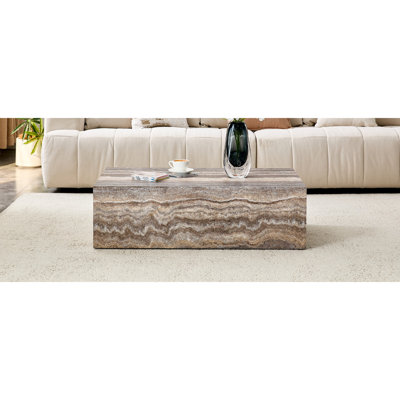 Table basse 39,3 x 21,6 po à motif rectangulaire en MDF, stable, imperméable et facile à nettoyer, table basse de salon minimaliste moderne.
