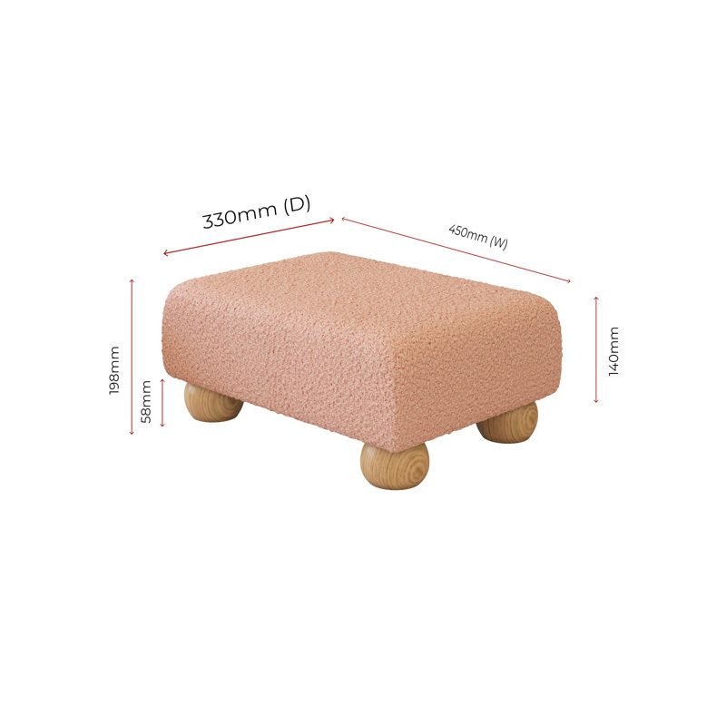 Autryville Wood Bun Feet - Fabric, Natural, Boucle, Pink