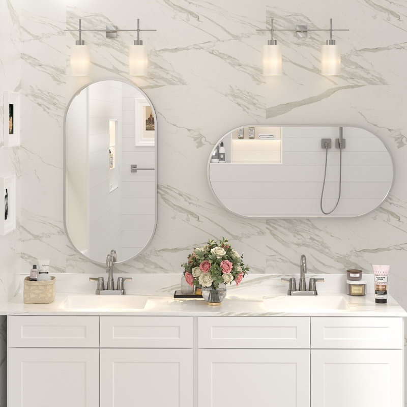Miroir mural Amara, 40 po x 20 po, Argent brossé