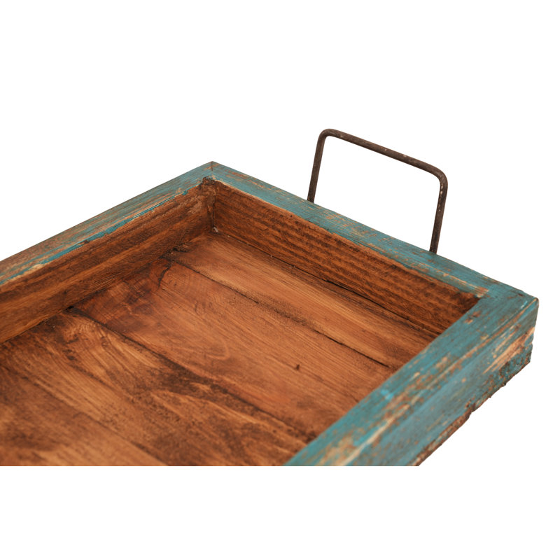 Plateau de service rectangulaire en bois Hudson - turquoise, Brun / turquoise
