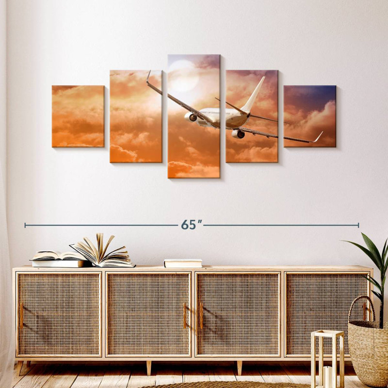 Voyage en avion au coucher du soleil, H 24 po x l 55 po