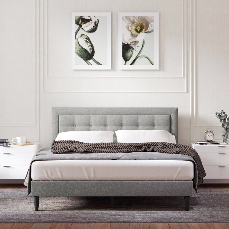 Ogrady Upholstered Platform Bed, Stone, Queen