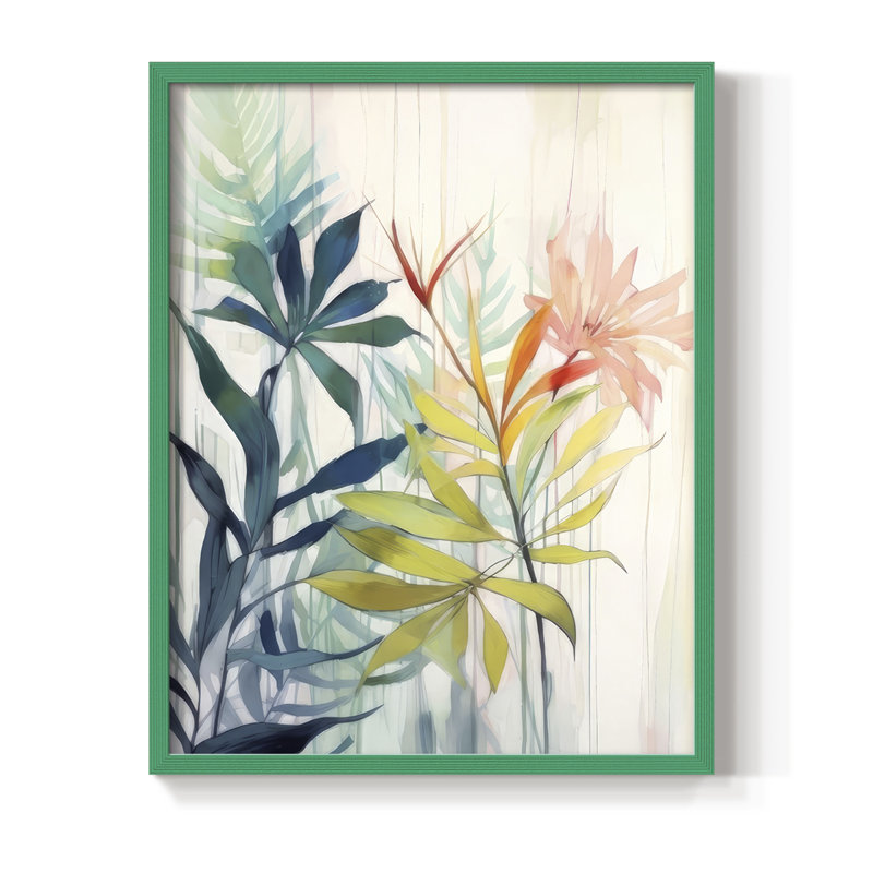 "Élégance florale rose et jaune I", H 30 po x l 24 po, Vert