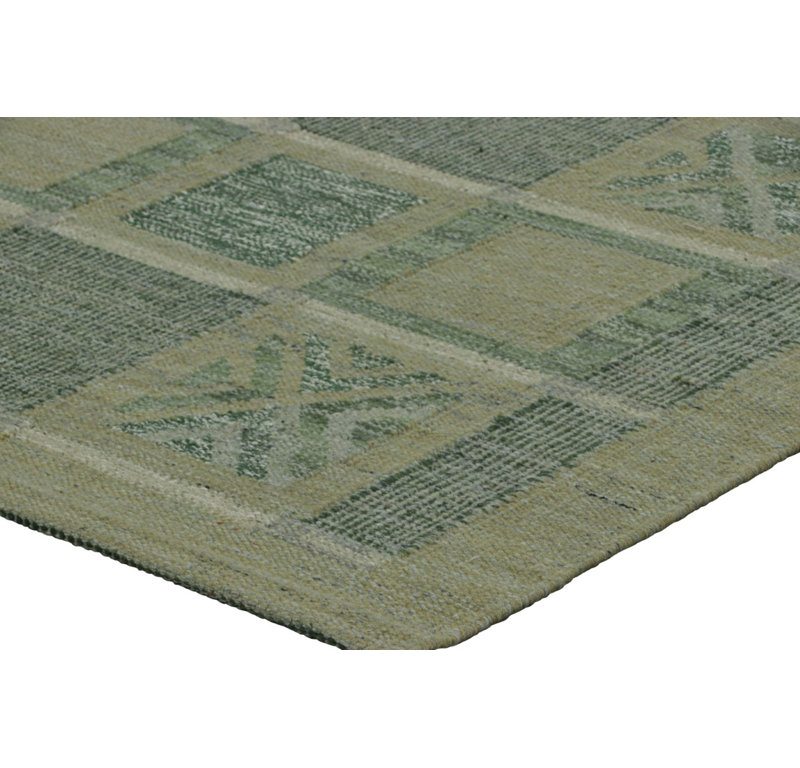 Scandinavian Wool Geometric Area Rug in Green, Rectangle 10' x 14'