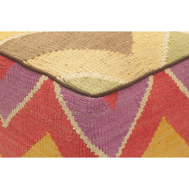 Repose-pieds standard carré de 15 po de largeur Aprea, Brun clair / rouge / or / laine beige