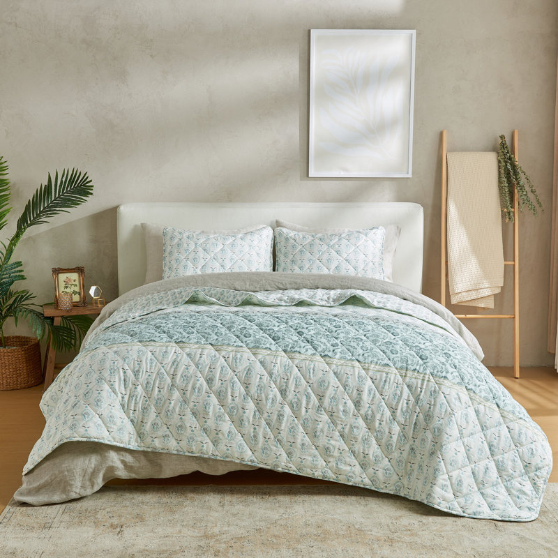 Ensemble de courtepointe réversible d'inspiration florale Boho, Courtepointe double/grand et 2 taies décoratives