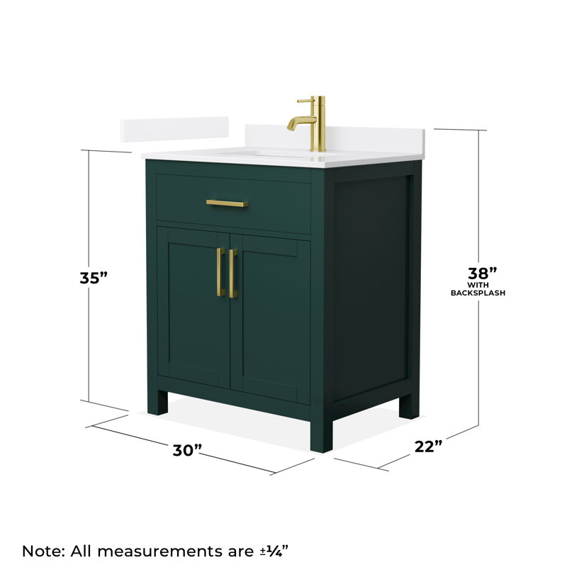 30 in. Single Vanity, Green, Brushed Gold, White Quartz