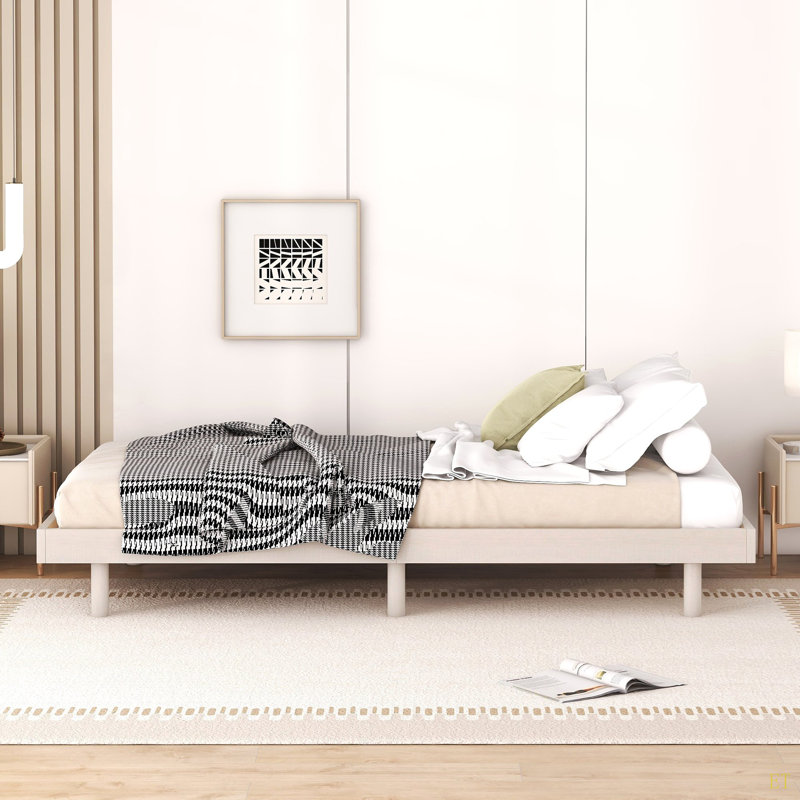 Structure de lit plateforme flottante de conception moderne, Lit simple, Blanchies