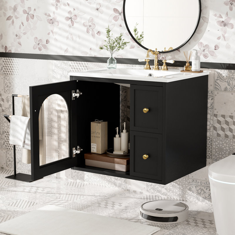 24" Bathroom Vanity Set Wall Mounted for Small Space, Black