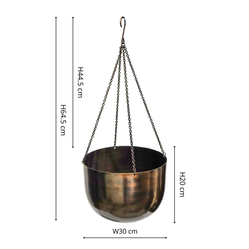 Metal Hanging Planter, 21cm H x 30cm W x 30cm D, Mocha