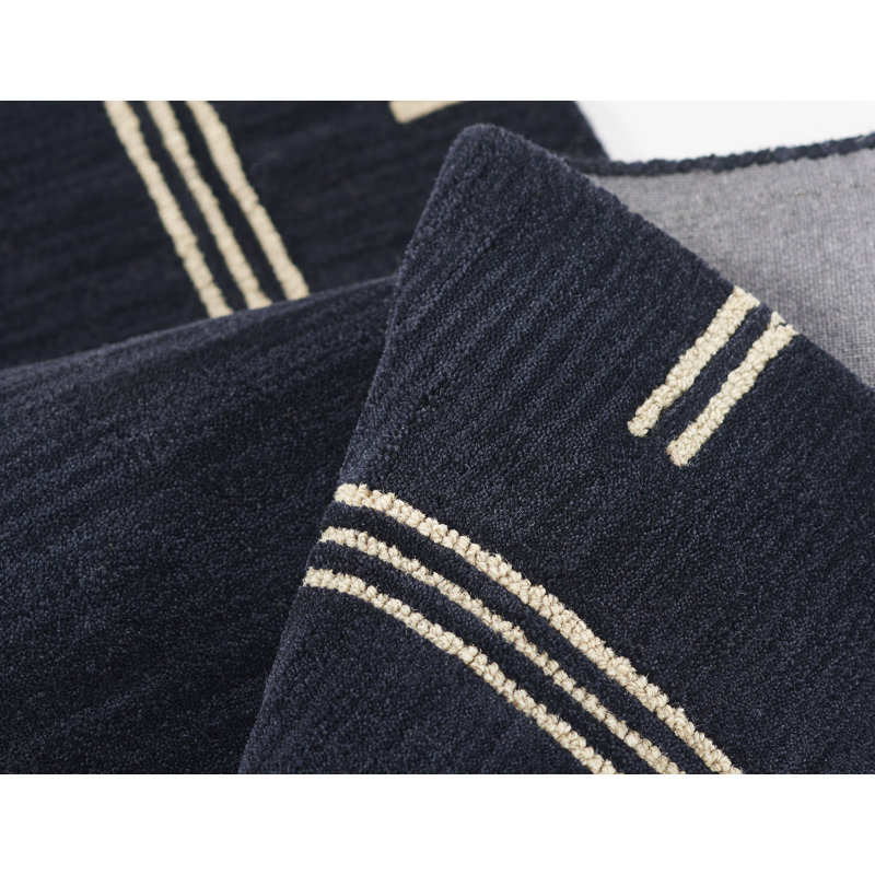 Sameer Geometric Handmade Tufted Wool Navy/Sand Area Rug, Runner 2'6" x 8'