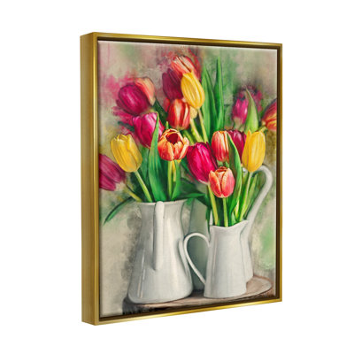 Assortiments de tulipes colorées dans des pichets de ferme, art mural par Ziwei Li