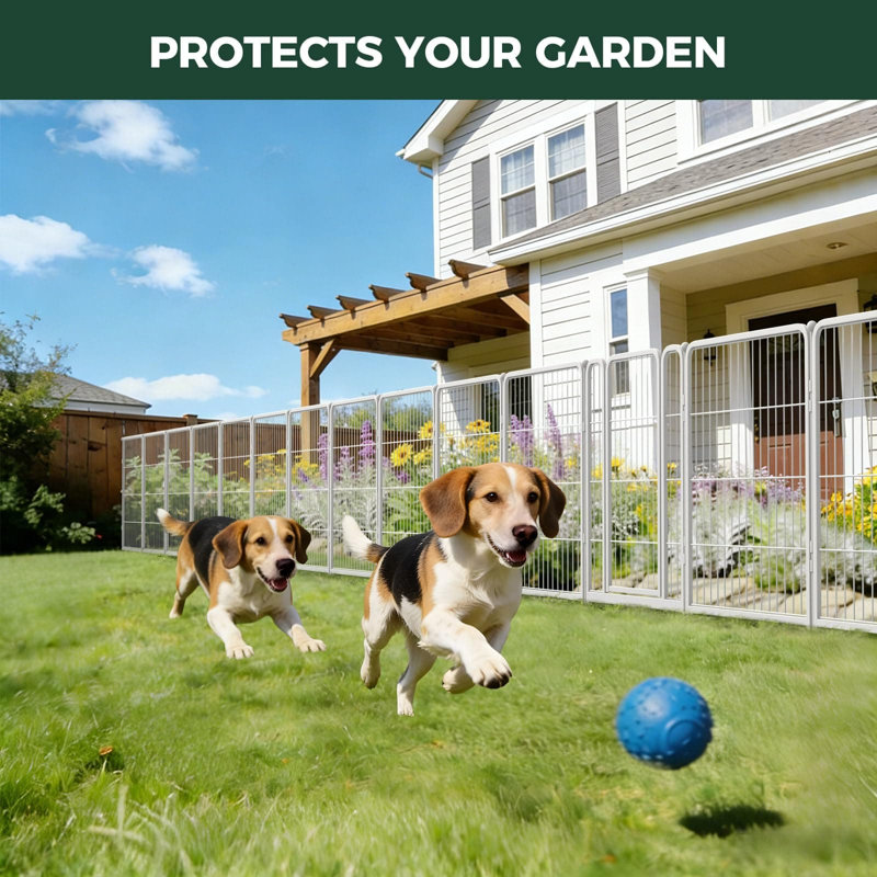 Clôture de jardin d'extérieur pour la cour de change - H 32 po x L 36,4 pi (L) barrière en métal robuste pour chien, clôture pour chien sans creusage, 16 panneaux, blanc