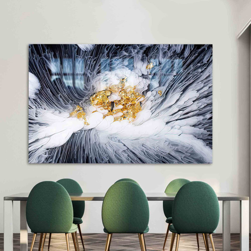 Abstrait art mural en verre fleur doré et blanc offrant une touche de luxe à n'importe quel décor de chambre