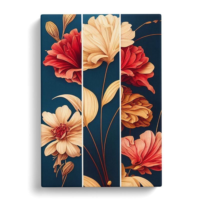 Art Deco Flowers No.6 - Wrapped Canvas, 50cm H x 35cm W x 3cm D