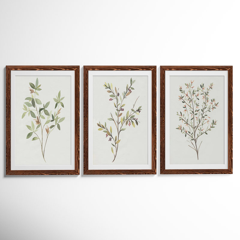 " Single Sprig I " 3 - Pieces Painting Print, 31.5" H x 47" W x 1.5" D, Maple